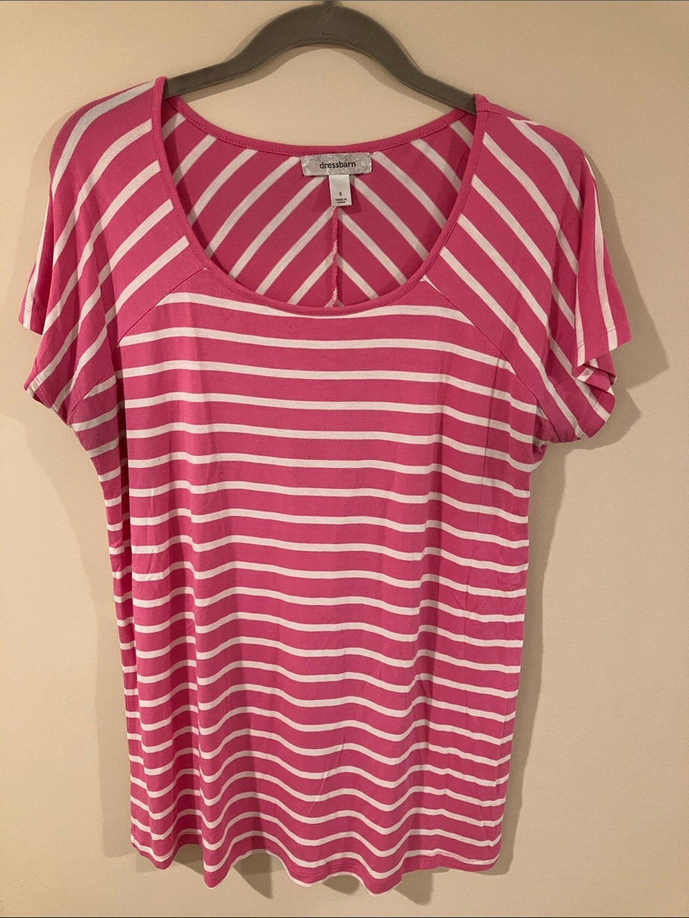 dressbarn Pink & White Striped Scoop Neck Tee
